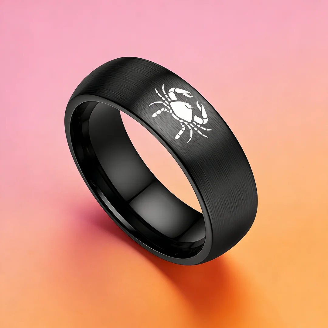 Black Cancer Couples Dome Tungsten Carbide Rings Prints Laser Design Domed Tungsten Wedding Bands 4MM 6MM 8MM