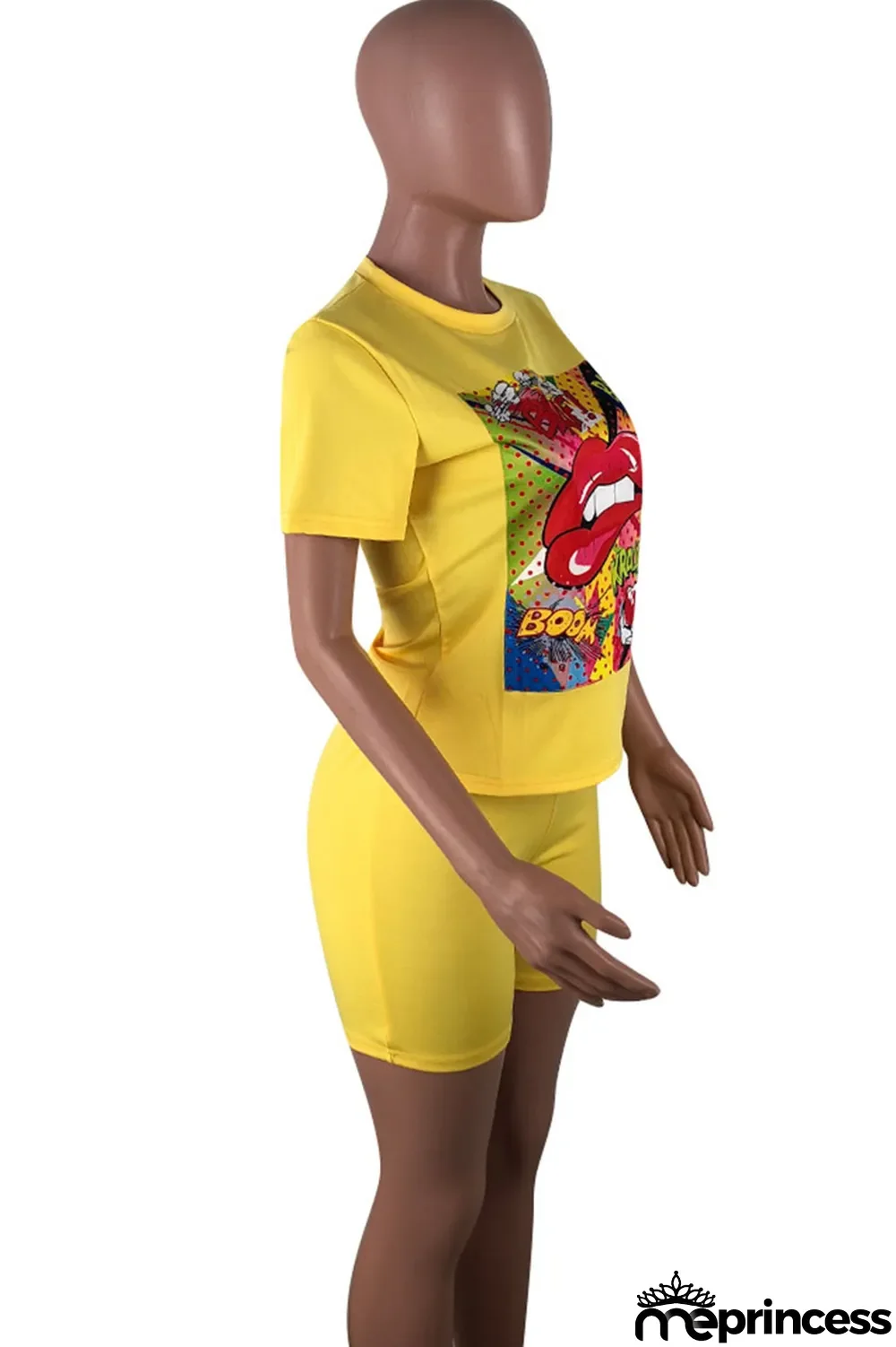 Orange Casual Letter Print Split Joint O Neck Short Sleeve Two Pieces