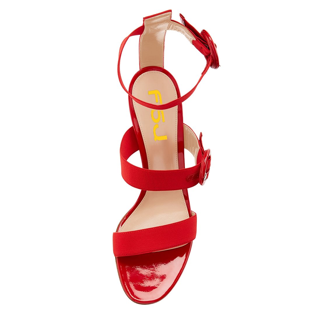 Red buckles Ankle Strap Gladiator Heels Sandals Nicepairs