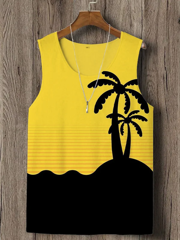 Men's Vacation Tropical Trees Printed Tank Top