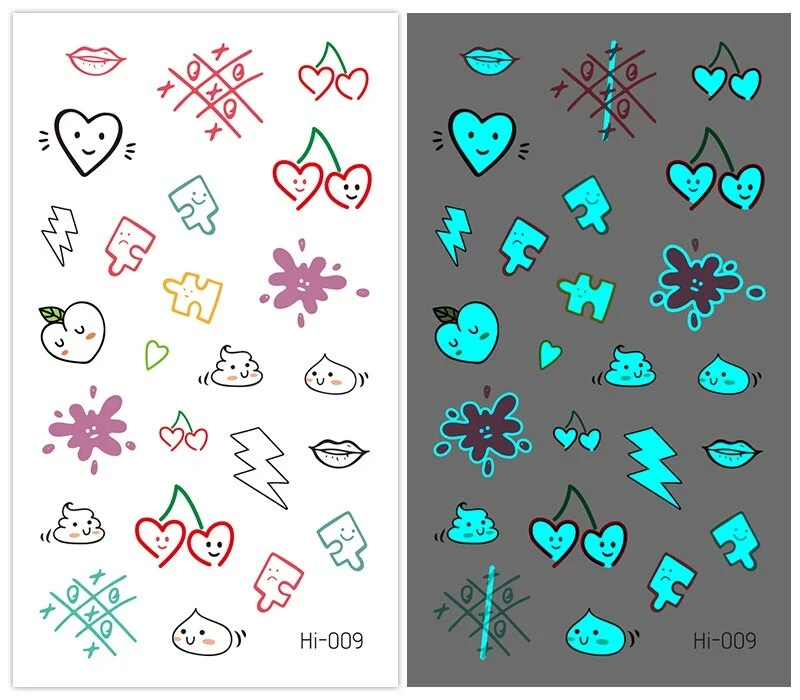 15 kinds Cute Small Blue Light Luminous Temporary Tattoo Face Hand Sticker Party Disposable Noctilucent tatouage temporaire