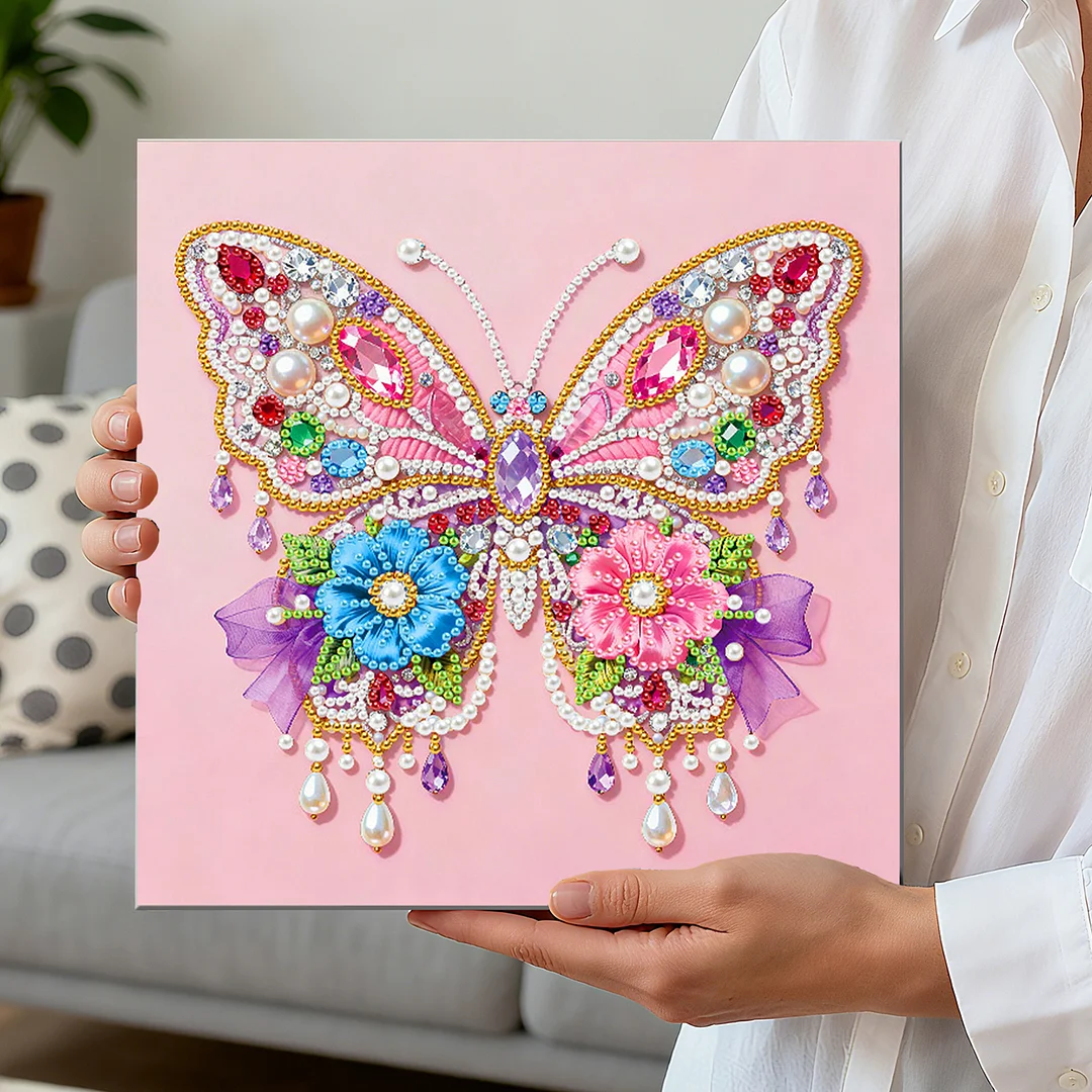 Flower Butterfly Art Diamond Painting Kit for Adults Home Decor 25x25cm With Frame