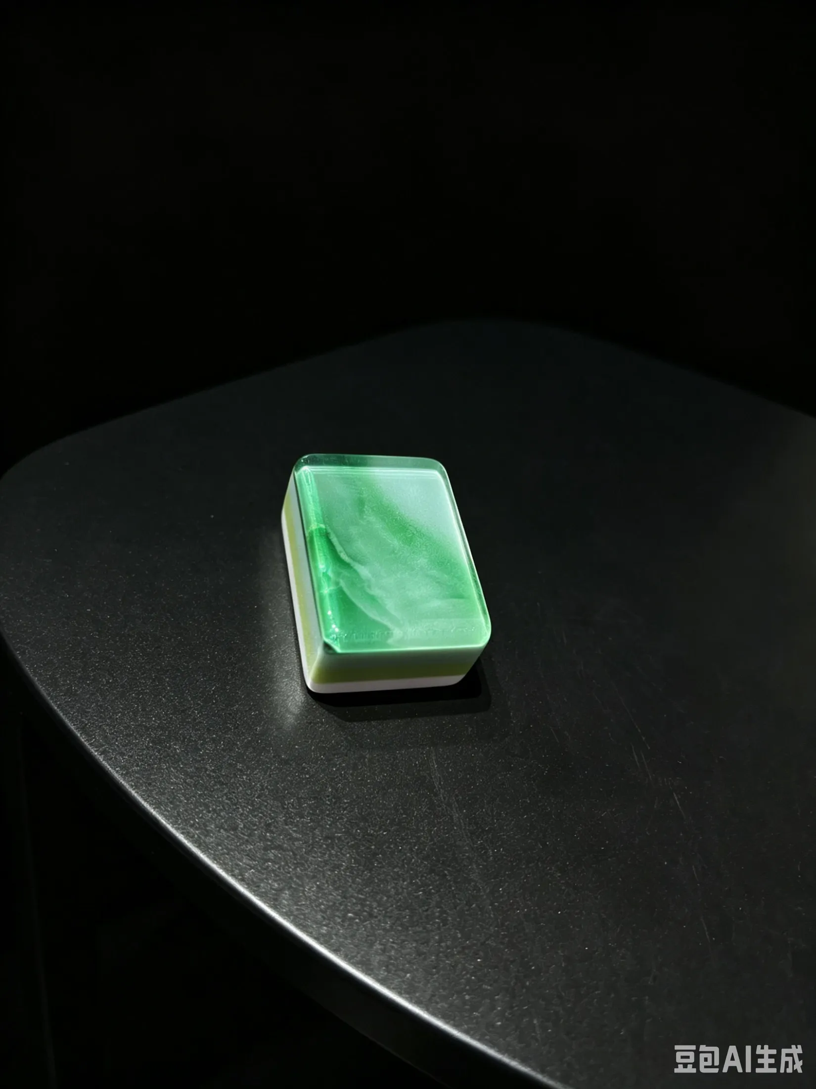 A single finished tile photographed to show the jade-like movement.