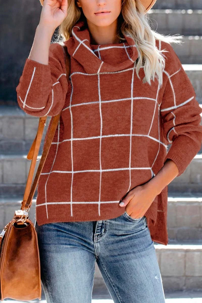 Turtleneck Plaid Sweater（5 colors）