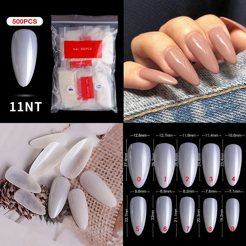 500Pcs False Nail Extension French Natural Transparent Stiletto Coffin False Nails Tips Long Acrylic UV Gel Nail Polish Manicure-Nail Inspo