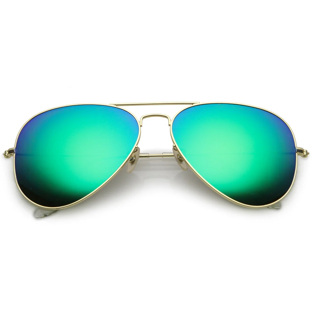 Premium Large Classic Matte Metal Aviator glasses With Colored Mirror Glass Lens 61mm