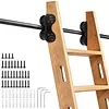 [US Local Warehouse] 20FT Sliding Library Ladder Hardware Kit Floor Roller with Brake Telescopic Top Hook Sliding Track Kit with Complete Hardware Set (No Ladder) Indoor Moving Track for Home Office Loft (Adjustable)