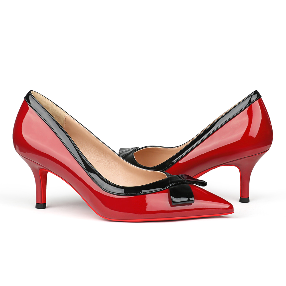 60mm Pointed Toe Bowknot Red Bottom Kitten Heels Daily Pumps for Women-MERUMOTE