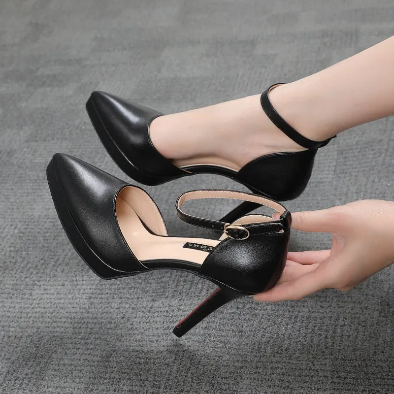 Comemore 2021 Summer Footwear Women Sandals 10cm Ladies Stilettos Platform Pumps Dress Shoes Leather Ladies High Heels Size 33