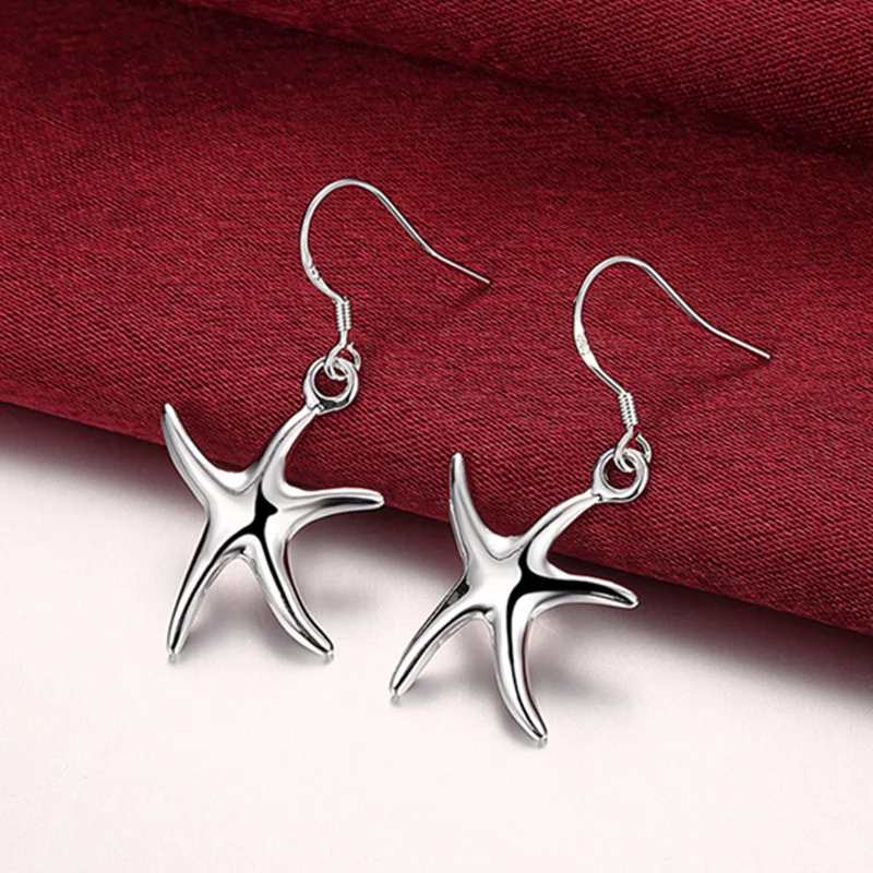 DOTEFFIL 925 Sterling Silver Starfish Drop Earrings For Woman Jewelry