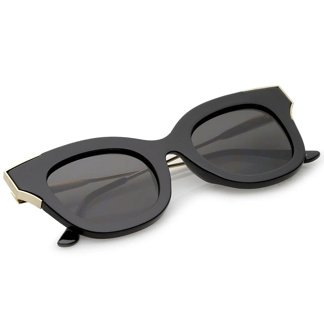 Oversize Thick Slim Temple Metal Trim Square Flat Lens Cat Eye glasses 48mm