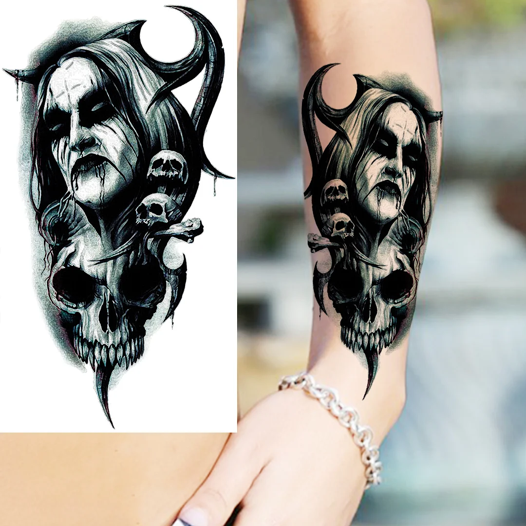 Sdrawing Rose Flower Temporary Tattoos For Women Adults Realistic Vampire Wolf Scary Snake Crown Fake Tattoo Sticker Arm Tatoos