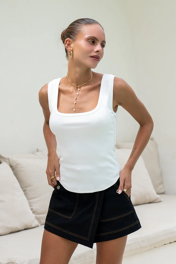 Ainsley White Ribbed Tank Top