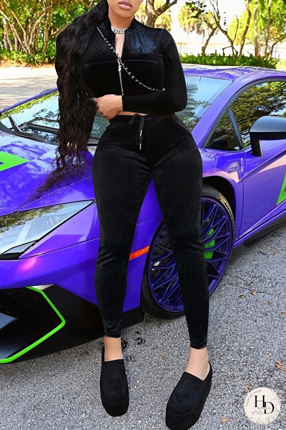 Pink Fashion Casual Solid Cardigan Pants Zipper Collar Long Sleeve Two Pieces