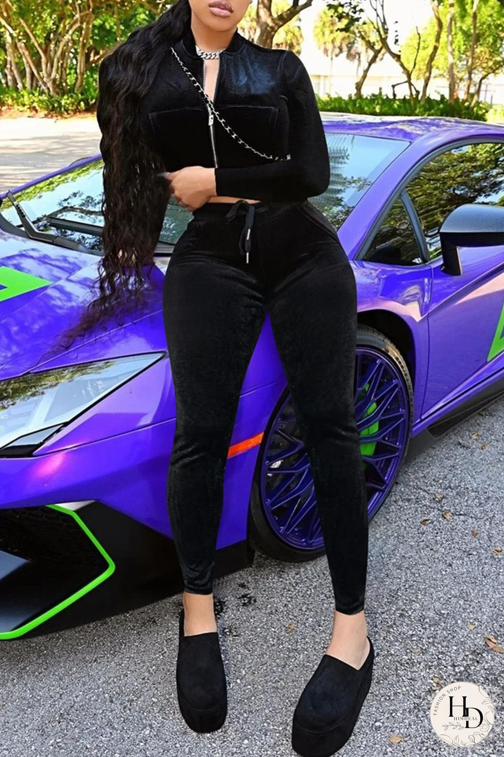 Pink Fashion Casual Solid Cardigan Pants Zipper Collar Long Sleeve Two Pieces