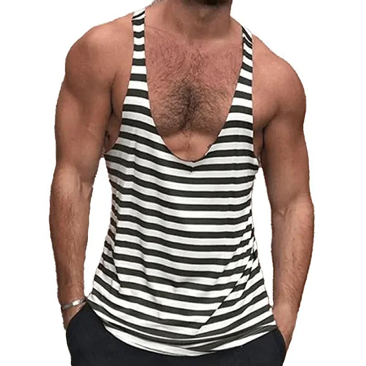 Men's Casual Striped Deep V Neck Tank Top