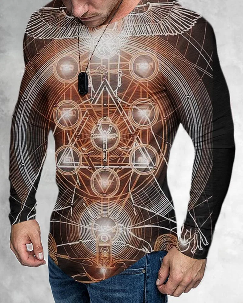 Men's Casual Long Sleeved Creative Abstract Pattern T-shirt