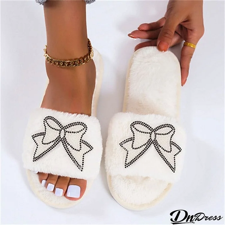 Ladies Round Head Warm Velvet Durable Open Toe Slippers