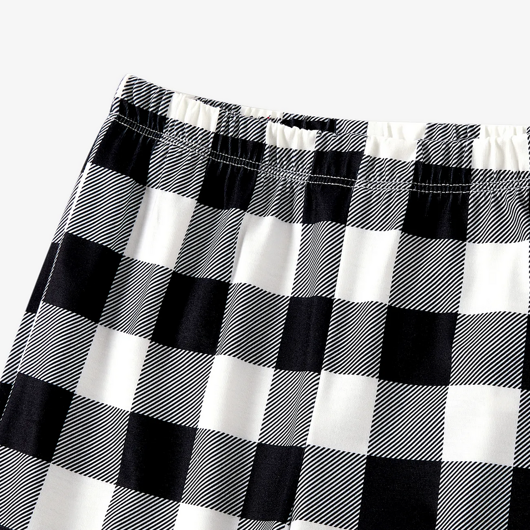 Christmas Merry Grinchmas Letter Printed White Long Sleeve Top with Black & White Plaid Pants Family Matching Pajamas