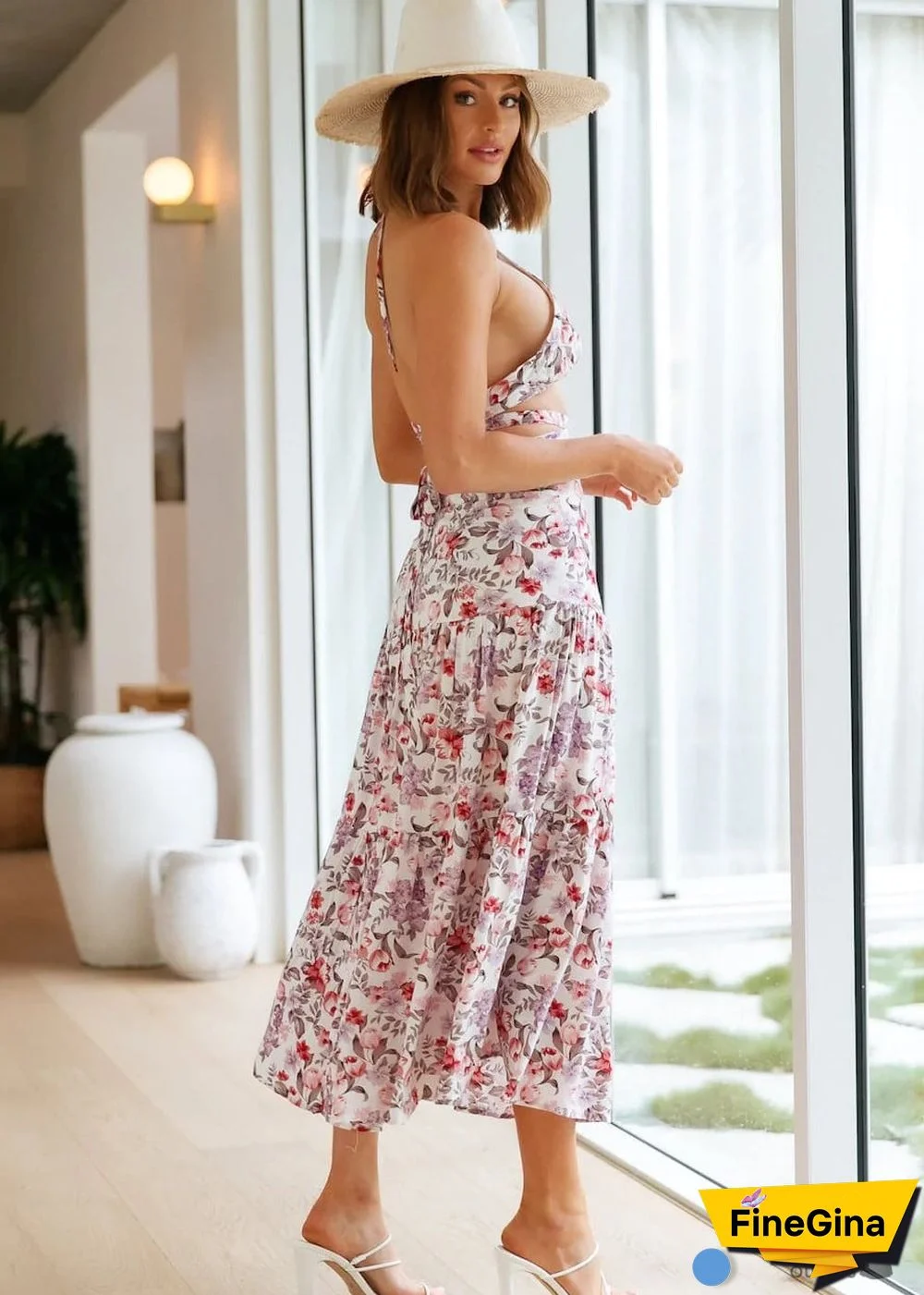 Boho Summer Tie-up Printed Midi Dress Victoria