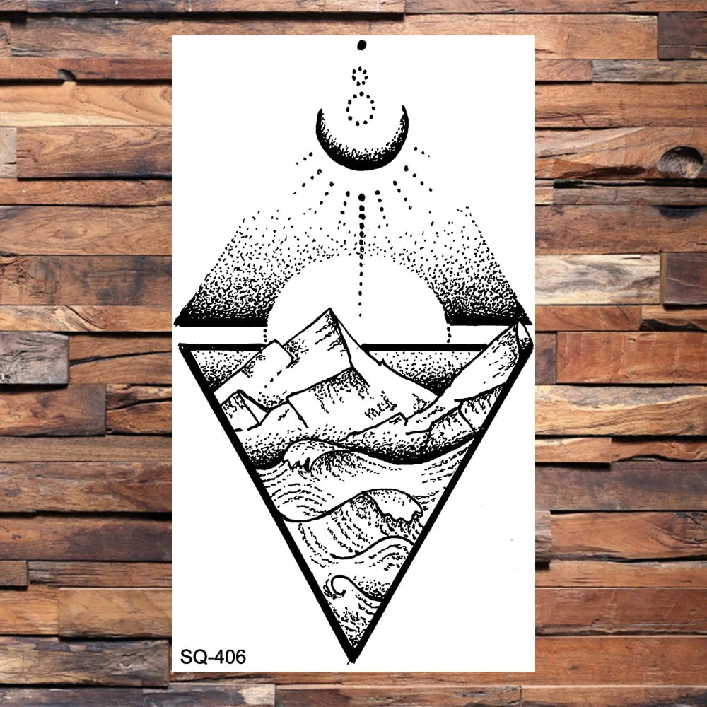 Small Forest Pine Tree Temporary Tattoos For Women Men Realistic Whale Mountain Sea Wave Fake Tattoo Sticker Arm Body Tatoos