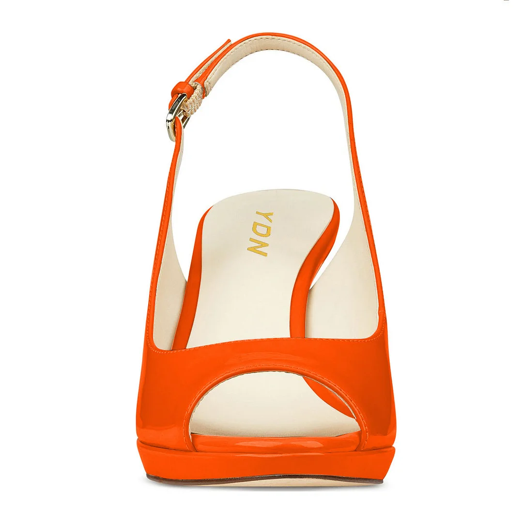 Patent Leather Sophisticated Platform Slingback Orange High Heels