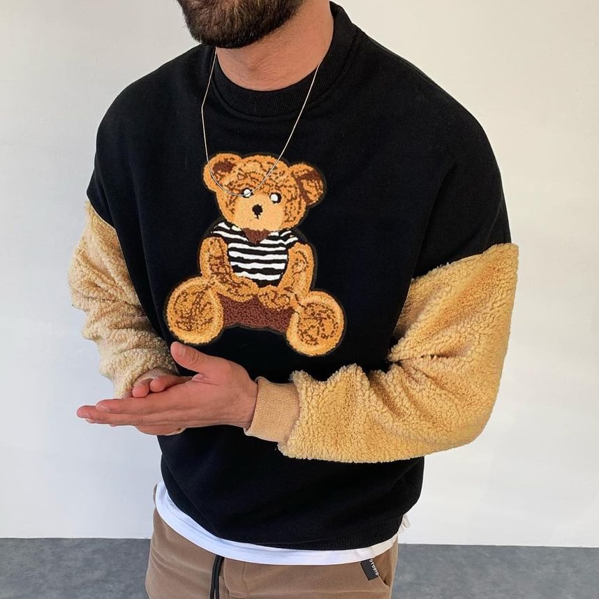 Crew Neck Sweatshirt With Teddy Bear Patch
