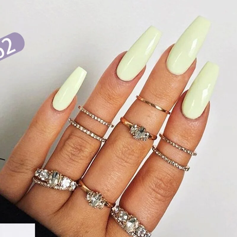 24pcs/set Fashion Finished Fake Nails Grey Extra Long Ballerina Artificial Full Nail Art Tips with Glue Nail Accessory Tools-Nail Inspo