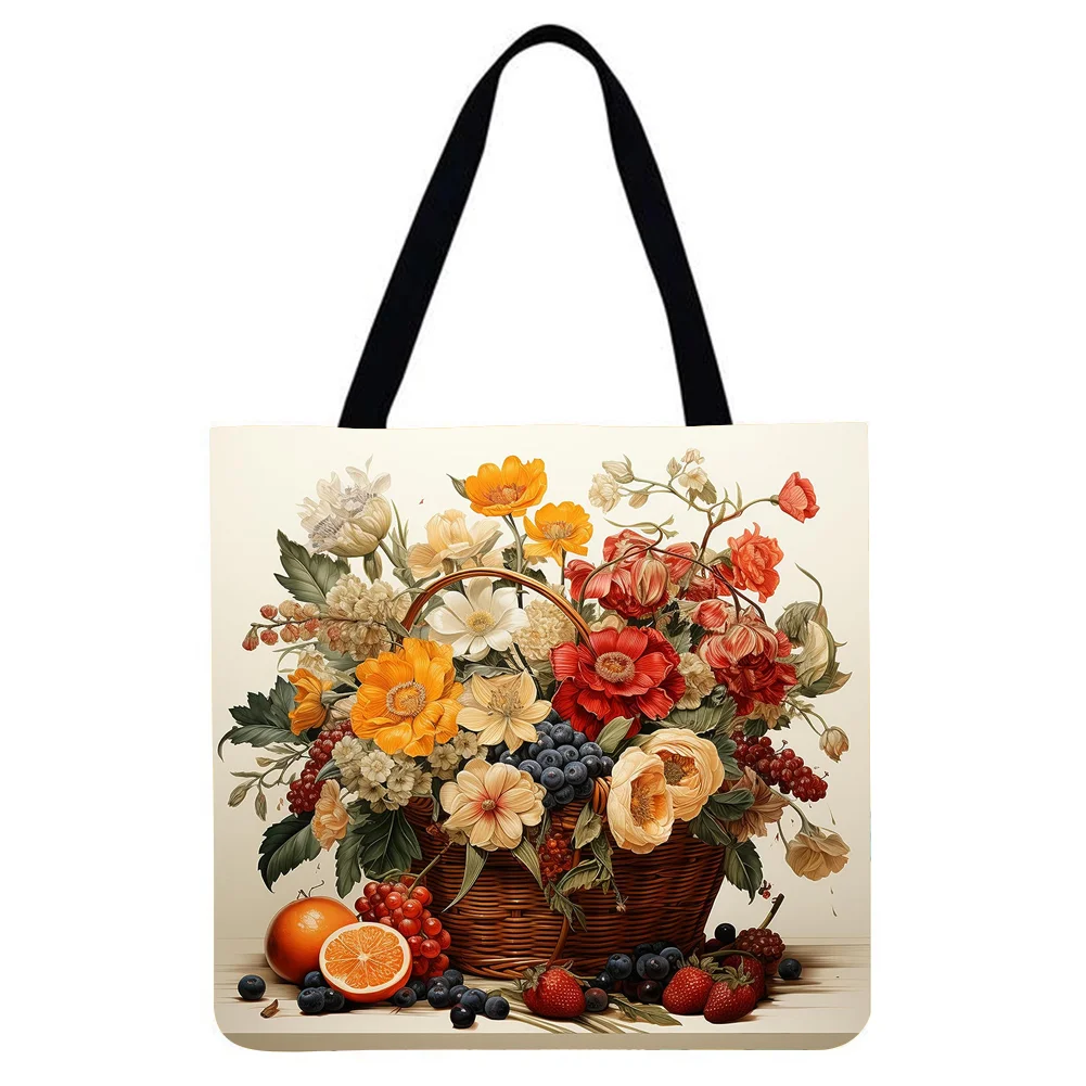 Linen Tote Bag - Flower Basket