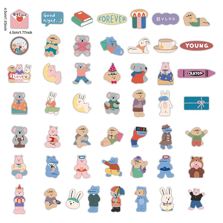 JOURNALSAY 50pcs Cartoon DK Travel Bear Mobile Phone Water Cup Diy Decoration Sticker Pack