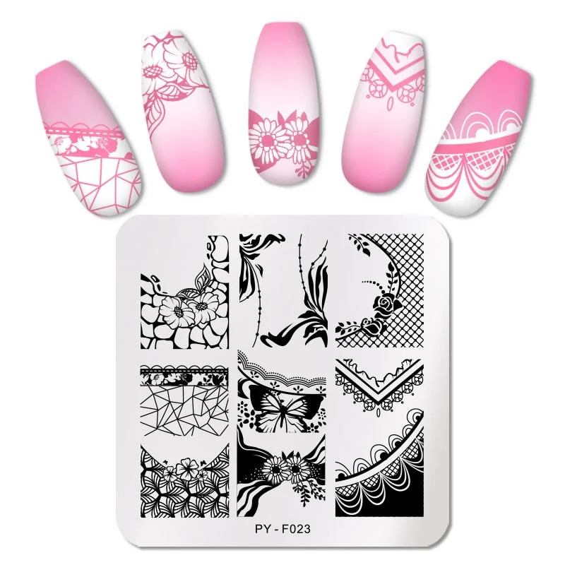 PICT YOU Square Lace Series Nail Stamping Plates Stencil Stainless Steel Tools Nail Art Stamp Design for DIY Image Plate-Nail Inspo