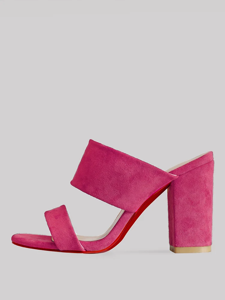 90mm Women's Chunky Heel Sandals Open Toe Mules Red Bottom Summer Shoes Suede