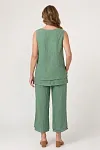 Back view of women's linen co-ord set in sage green showing relaxed fit and double-layer hem details