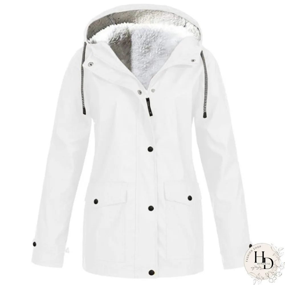 Womens Winter Coats-Solid Plush Thickening Jackets for Outdoor Hiking Plus Size Hooded