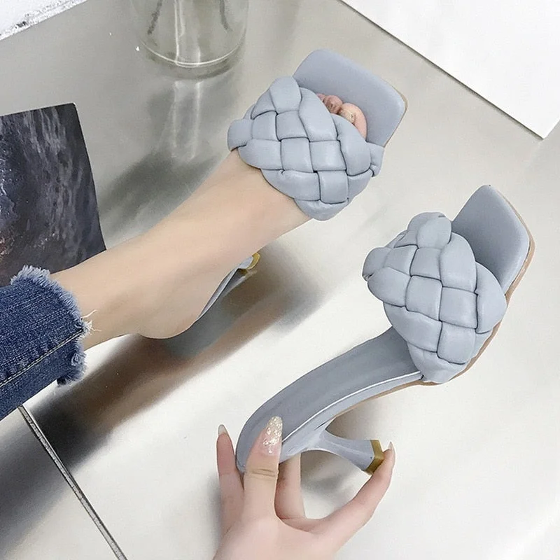 2021 Women Sandals Women Summer High Heel Slides Weave Open Toe Flat Casual Slippers Leisure Sandals Female Beach Sandals