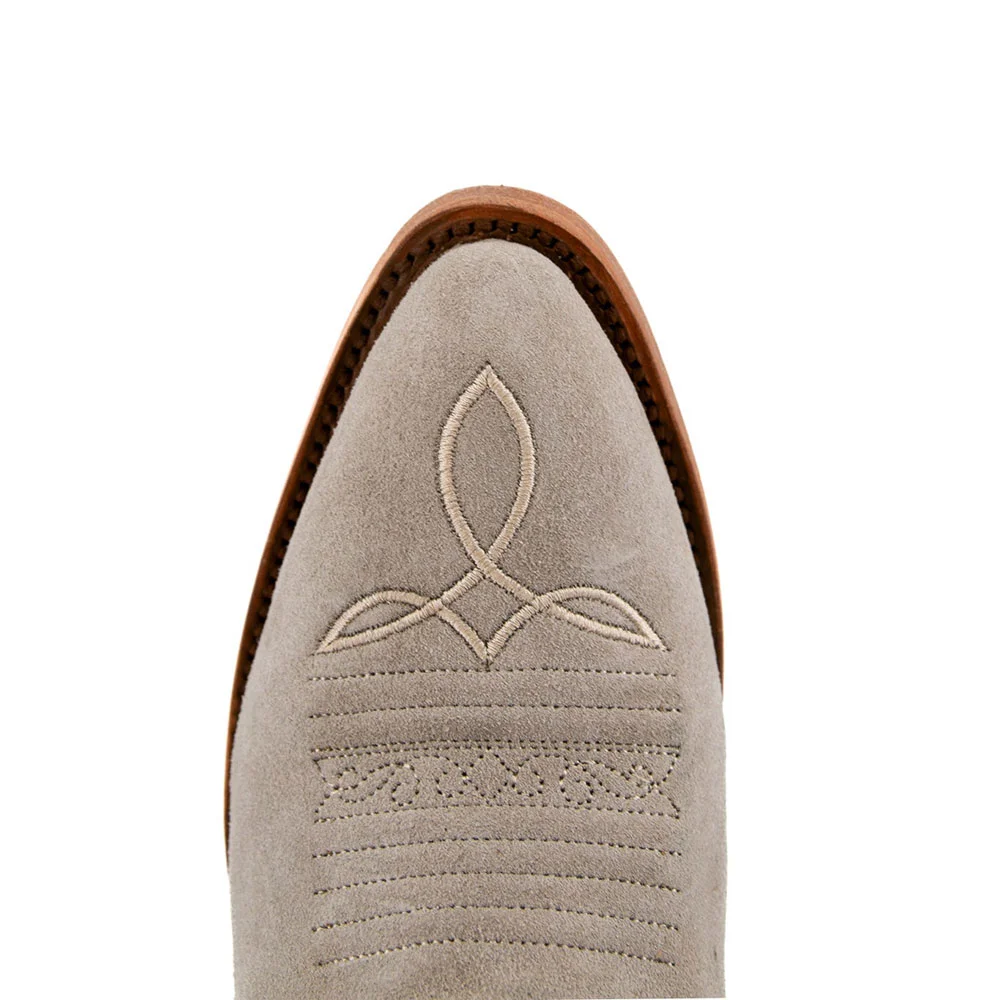 Taupe Vegan Suede Rhinestone Low Heel Almond Toe Western Boots for Women