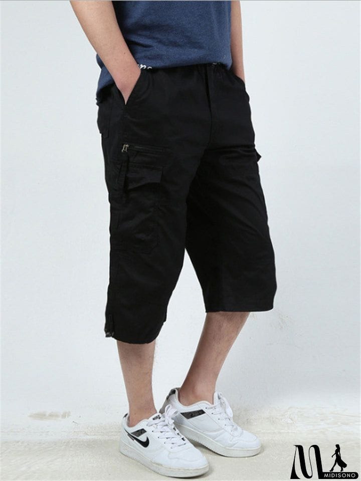MidiSono - Men&rsquo;s Casual Front Zip Fastening Multi-Pocket Lightweight Cargo Cropped Pants