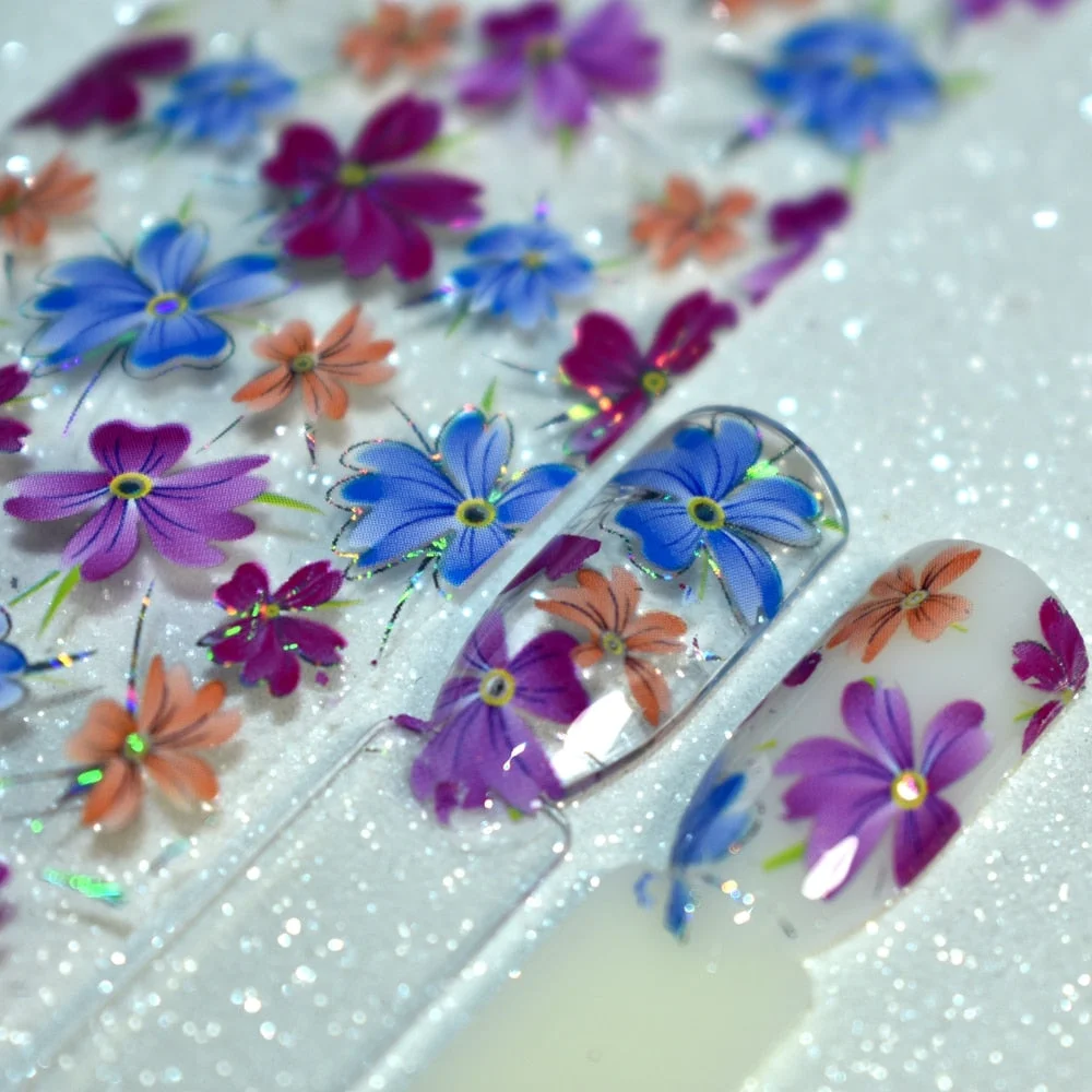 More Than 250 Design Beautiful Designed Nail Art Product Nail Glue transfer Foil Beautiful Flower Purple Orange-Nail Inspo