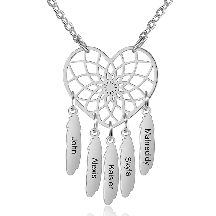 Personalized Dream Catcher Necklace Custom 5 Names Necklace Gifts For Her