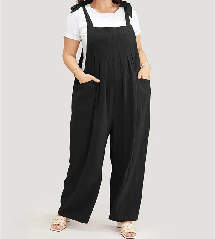  Plus Size Women Jumpsuits Summer Rust Casual Plain Pleated Pocket Dailywear Wrap Jumpsuits