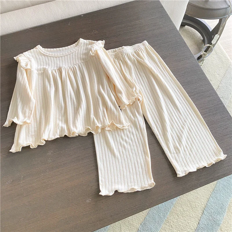 Baby Pajamas Sets Sweatshirt+Pant 2PCS Infant Toddler Ribbed Homesuit Child Cotton Princess Sleepwear Baby Clothes 1-5Y