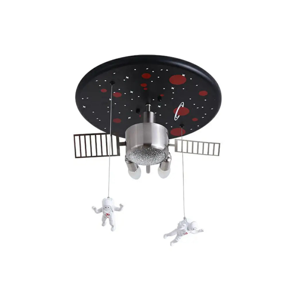 Astronaut Themed Led Flush Mount Light In Black - Metallic Space Ship Design For Kids Room / 16&rsquo;