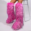 Women's Winter Trendy Y2K Faux Raccoon Fur Long Knee Snow Boots