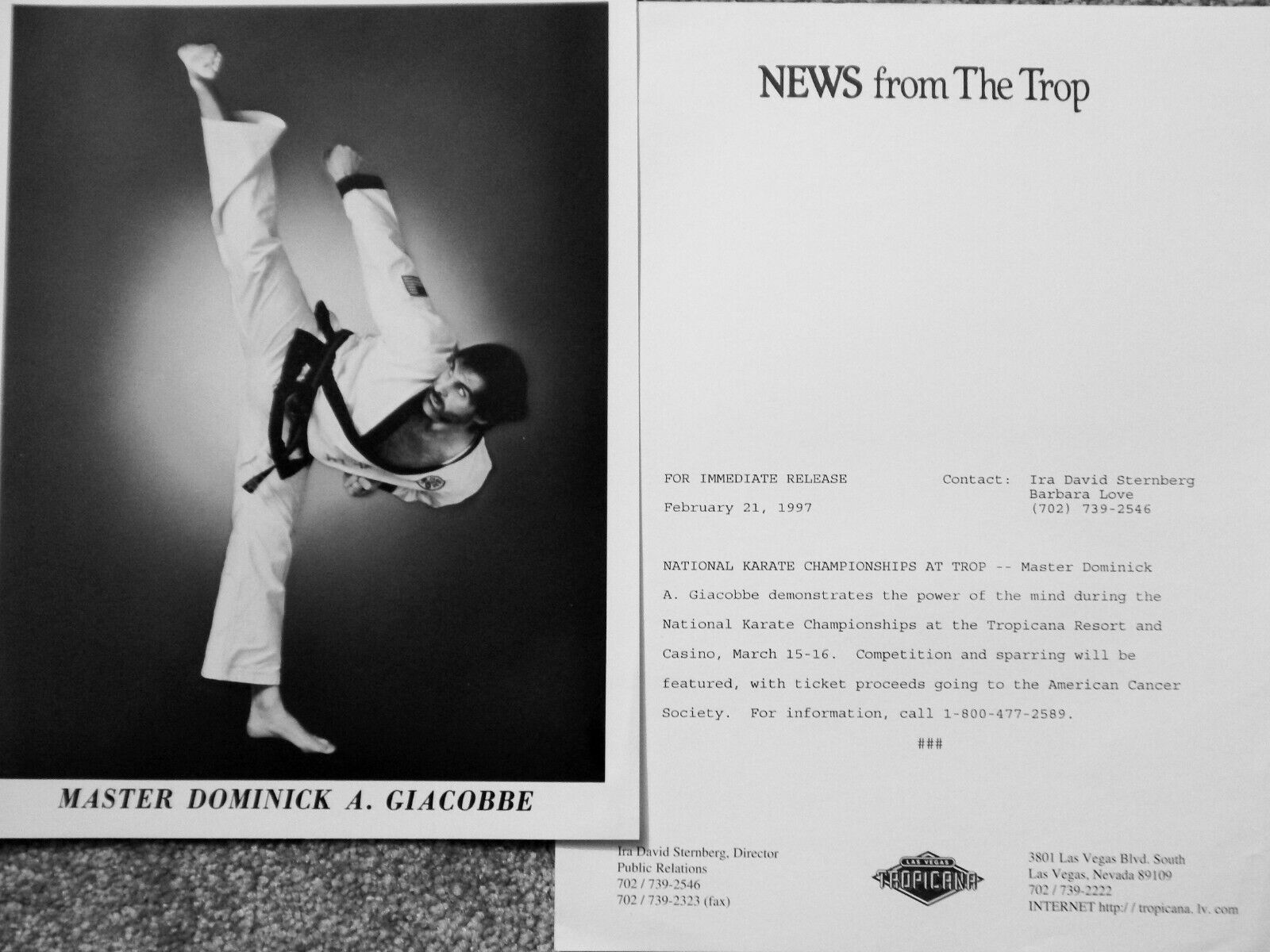 DOMINICK A GIACOBBE KARATE1997 PRESS RELEASE & 10 X 8 Photo Poster painting TROPICANA LAS VEGAS