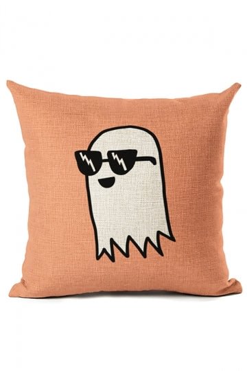 Funny Cute Cartoon Ghost Print Halloween Throw Pillow Cover Orange-elleschic