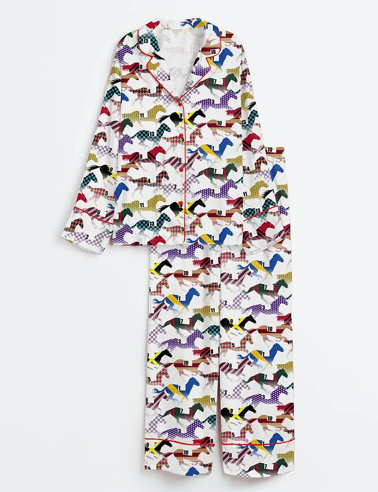 Women&rsquo;s Western Kentucky Derby 151st Run For The Horse Print Long Sleeve Satin Pajama Set