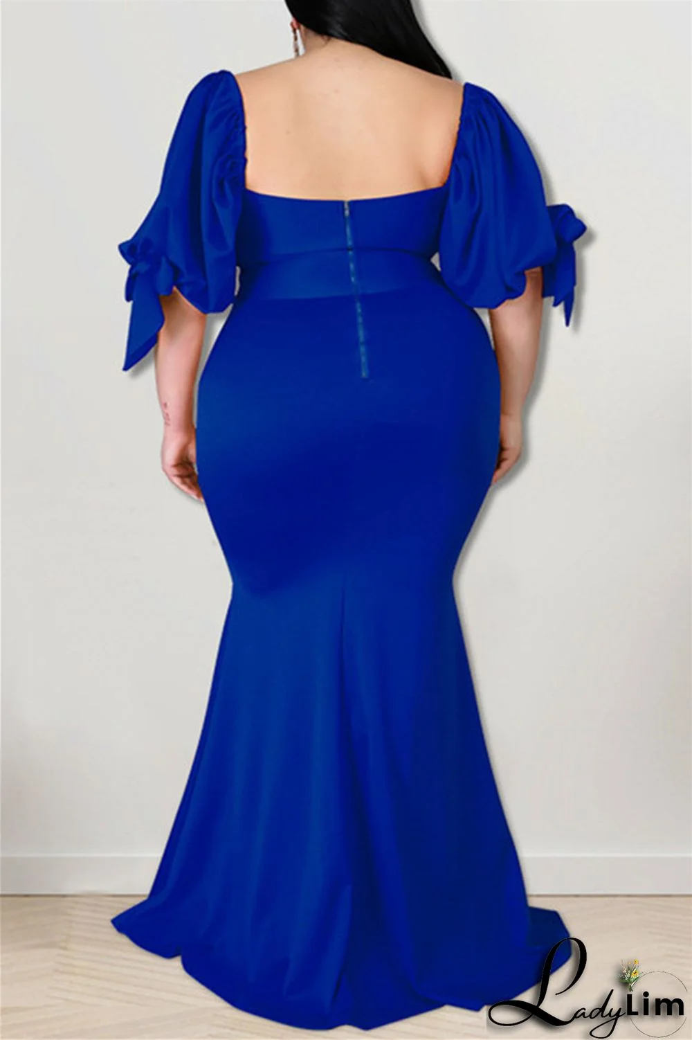 Pink Fashion Sexy Plus Size Solid Backless Slit Square Collar Evening Dress