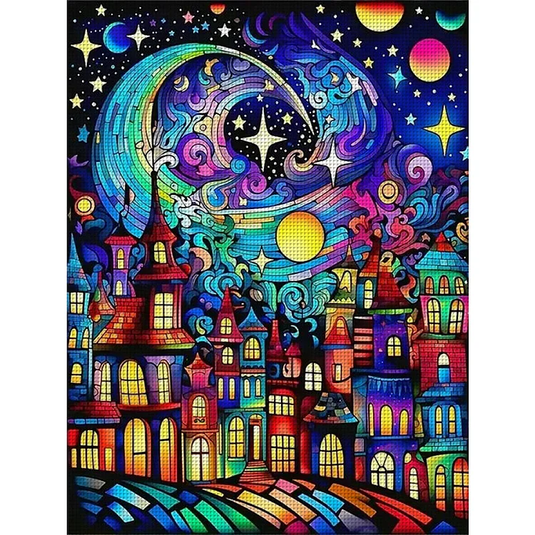 【Huacan Brand】Colorful Castle Under The Starry Sky 16CT Stamped Cross Stitch 40*55CM
