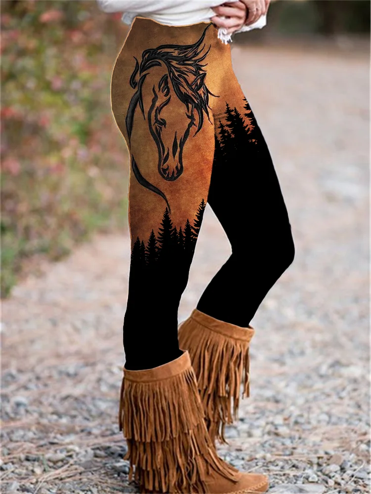 Horse Lover Forest Contrast Cozy Leggings