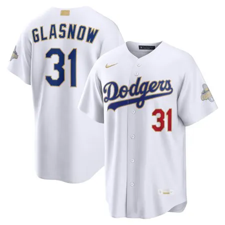 Men's Los Angeles Dodgers #31 Tyler Glasnow Nike White 2026 Gold Collection Stadium Jersey